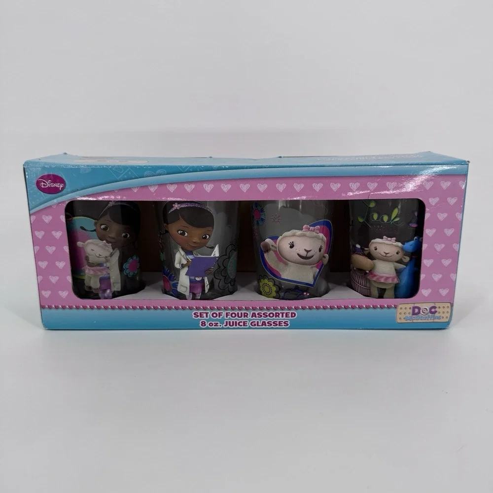 Disney‎ Doc McStuffins 8oz Juice Glasses Set of 4 Assorted Kids Cups New